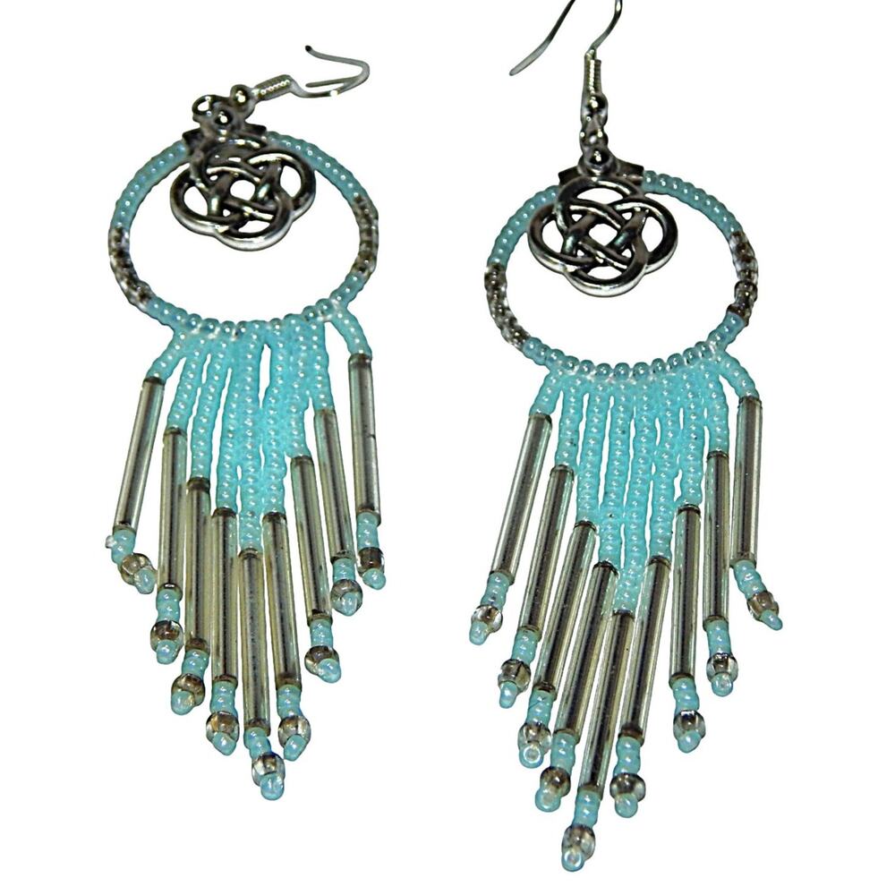 Artisan Celtic Knot Beaded Hoop Earrings